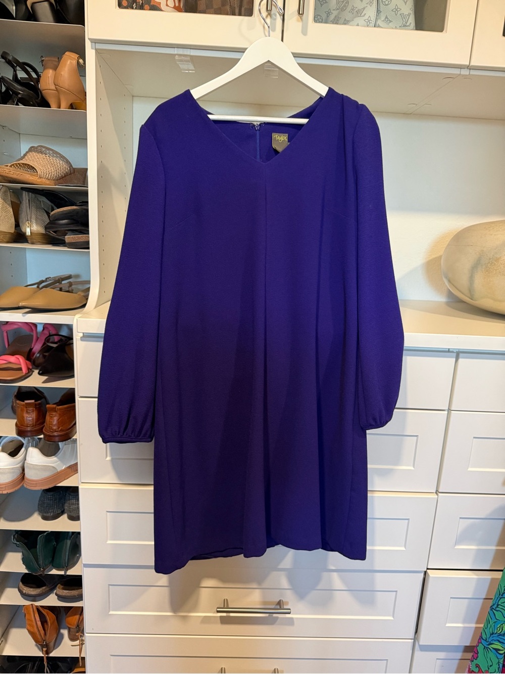 Taylor Purple Midi Dress V-Neck Balloon Sleeves